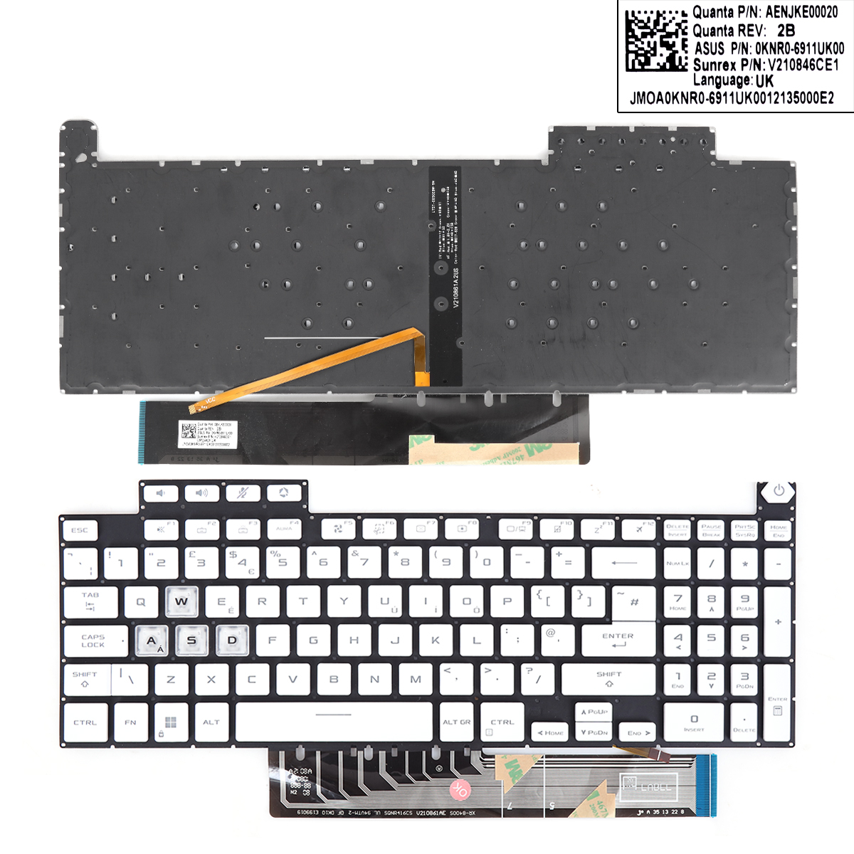 Picture of New Replacement Laptop Keyboard For ASUS TUF Gaming F15 A15 F17 A17 FX507 FX507Z FA507 FA507R FX517 FX517Z FX707 FX707Z FA707 FA707R WHITE(WASD is transparent)RGB Uk Layout
